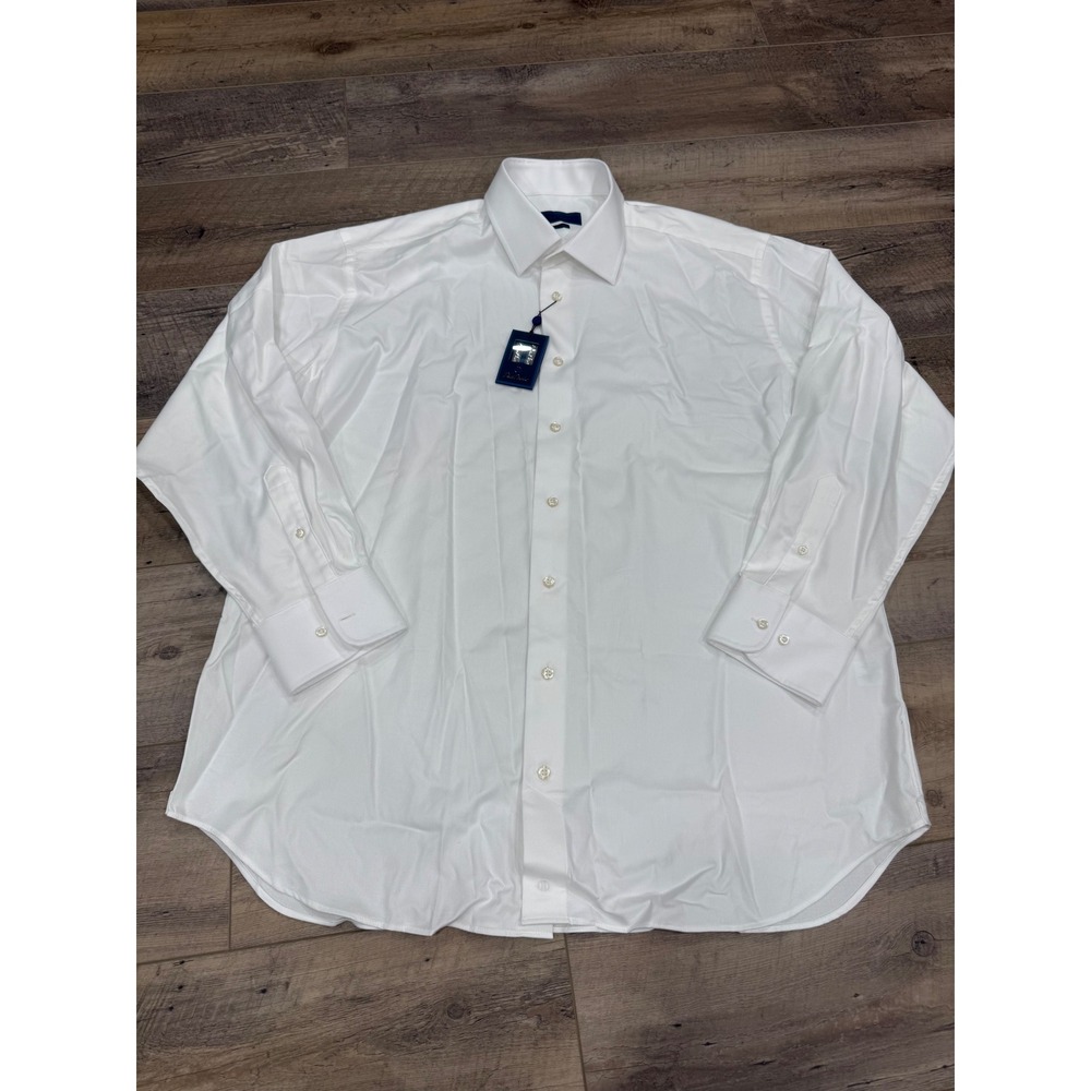 David Donahue Mens White Dobby Dress Shirt Regular Fit 18 34/35 BC7202110 NEW